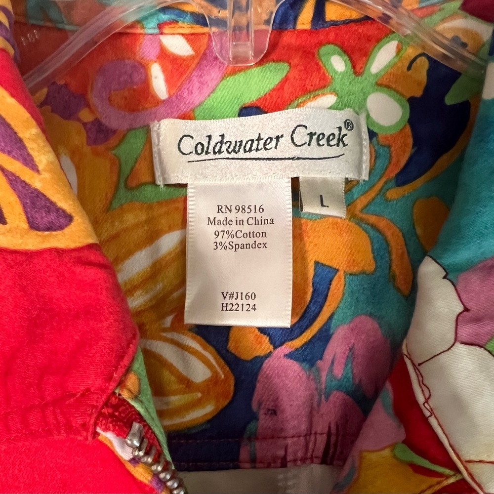 Coldwater Creek Womens Y2K Retro Multi Hibiscus Patchwork Zip Jacket EUC L #2113 - Picture 8 of 11